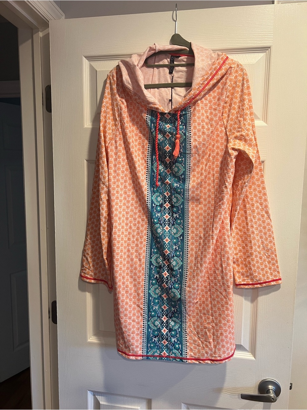 Aqua Et Sol Peach and Teal Printed Hooded Dress SPF 50